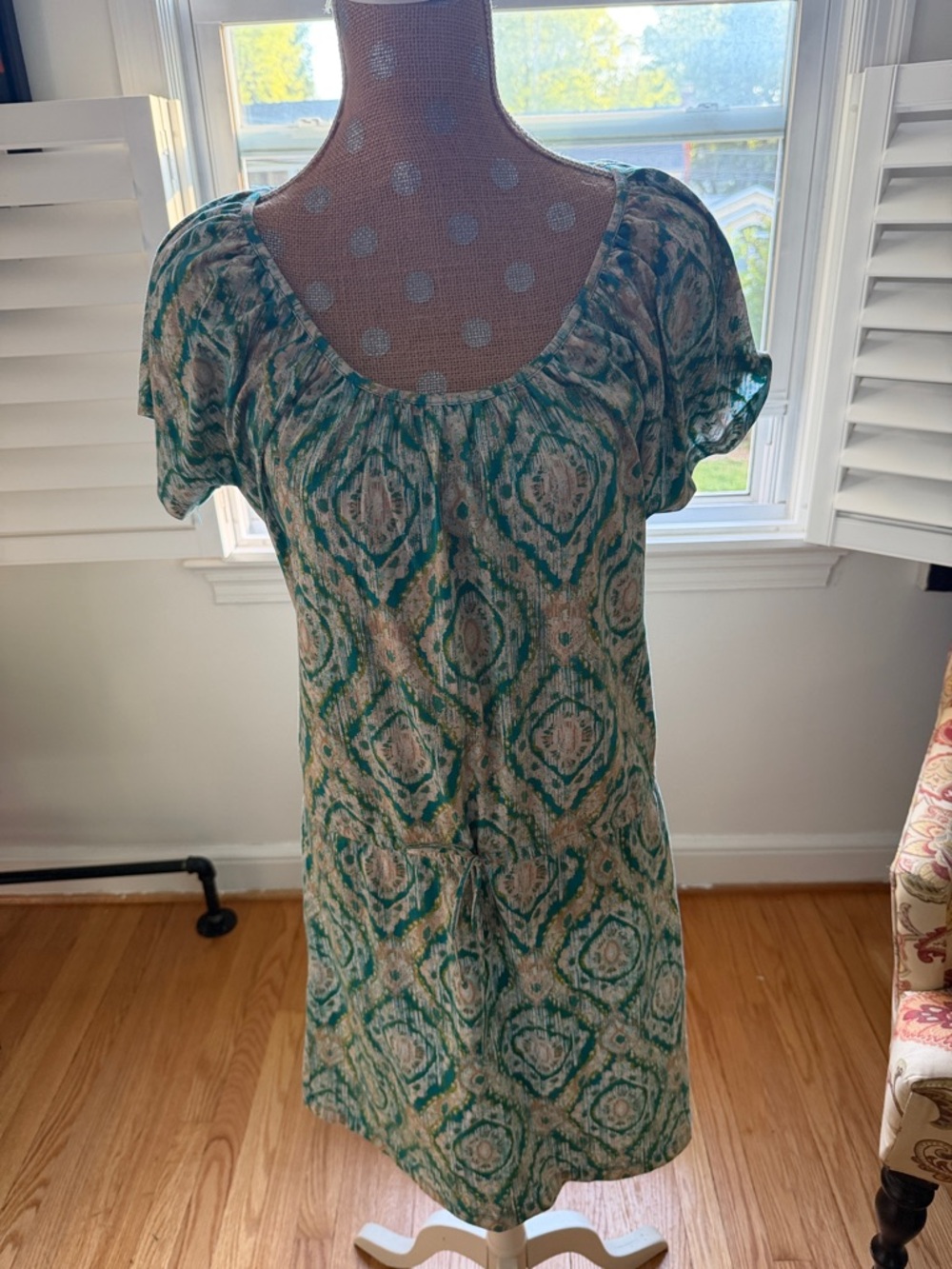 Kim Rogers Green and Cream Printed Midi Dress